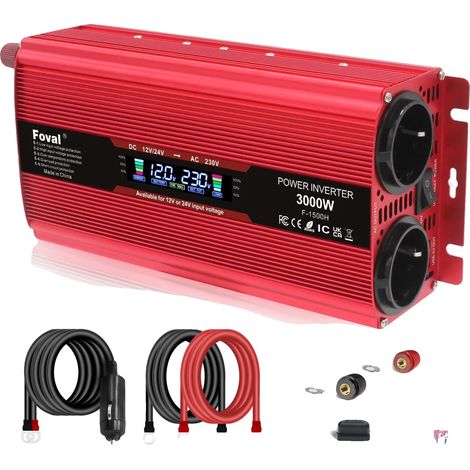 Onduleur, Onde Sinusoïdale Modifiée, Ports USB Doubles, 3000W 12V 24V rouge (1/2)