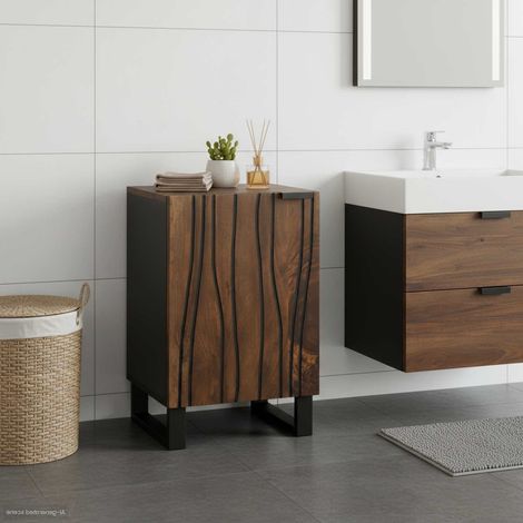 Meuble de lavabo de salle de bain en bois d’ingénierie noyer avec 2 étagères, 38 x 33 x 58 cm - PANGIVO (1/5)