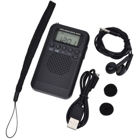 （103x60x15mm）Radio Portable Mini Radio de Poche avec Haut-Parleur FM/AM Numérique Stéréo DSP Récepteur avec Réveil et Minuterie pour Maison et l'extérieur Marche Radio Personnel avec Ecouteurs