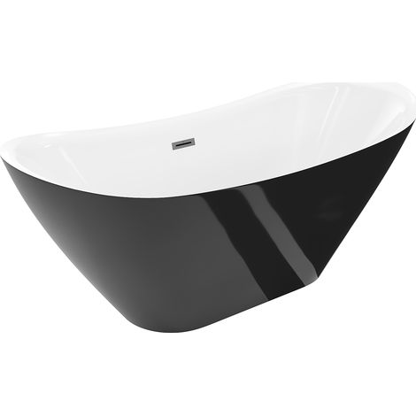 Mexen Lotos freistehende Badewanne 150 x 75 cm, weiß/schwarz, Überlauf gun gray gebürstet - 52051507775-66 (1/3)