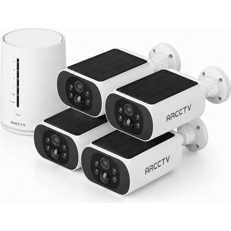 Camera Surveillance Extérieure Solaire, 2,4G/5G WiFi Caméra, Kit C3  4 Cam+1 Base, 2K/4MP, Panneau Solaire Intégré, Vision Nocturne, Détection PIR, 2.4/5G WiFi, Audio Bidirectionnel,Etanche IP66 (1/5)