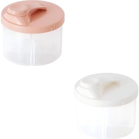 Dispensador de comida para bebés (paquete de 2)，Caja de almacenamiento portátil con dispensador giratorio，Azul/Rosa (1/5)