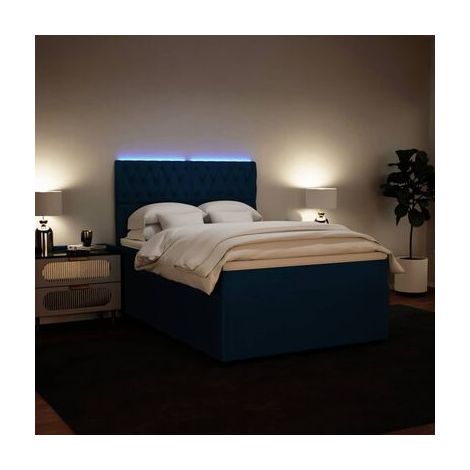 Sommier de style Snowco et matelas en velours bleu de 140 × 190 cm, velours doux et confortable, idéal chambre à coucher, style moderne, montage simple (1/5)