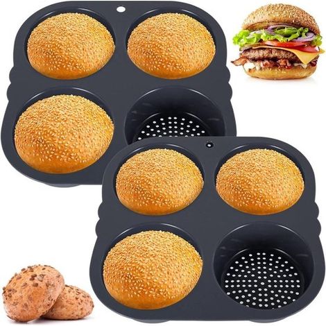 2 stampi in silicone per pane, antiaderenti, con fori, ideali anche per hamburger.