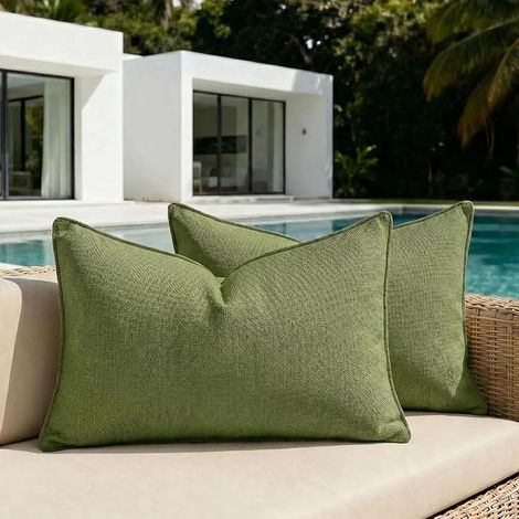 Decorative Cushion Covers 30 x 50 cm, Grass Green, Waterproof Chenille for Outdoor, Soft Cushion Cover for Sofa, Garden and Balcony (1/5)