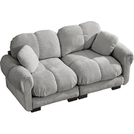 Divano 2 posti modulare in ciniglia grigio chiaro, seduta imbottita e schienale ergonomico (1/5)