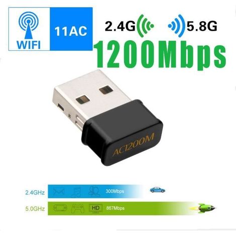 Mini USB WiFi Adaptateur 1200Mbps Clé WiFi Dongle AC Dual Band, WiFi Wireless Adaptateur Compatible avec Windows 7/8/8.1/10 / Mac OS (1/4)