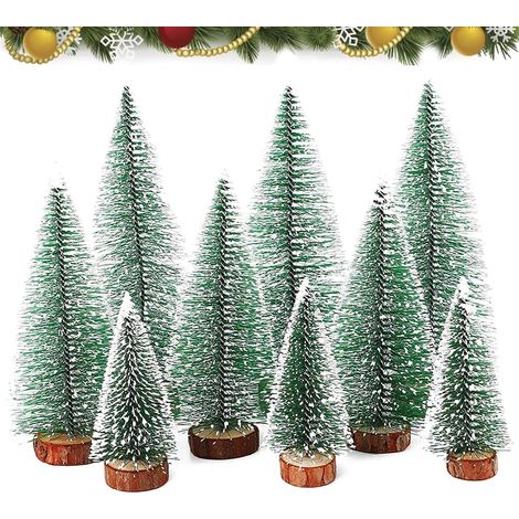 Mini Arbres de Noël, avec Base en Bois Arbres de Givre de Neige Artificielle Arbres de pin Arbres de Givre de Neige de sisal Artificiel pour la décoration d'arbre de Table,3 Tailles différentes (1/5)
