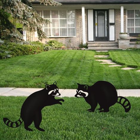 Lot de 2 décorations de jardin en métal en forme de raton laveur - Statue d'animal de jardin, silhouette de jardin, pour cour, extérieur, terrasse, décoration extérieure, décoration de p (1/4)