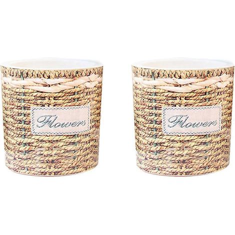 Pot de fleurs tressé en plastique pour plantes succulentes (lot de 2) avec corde en coton (1/5)