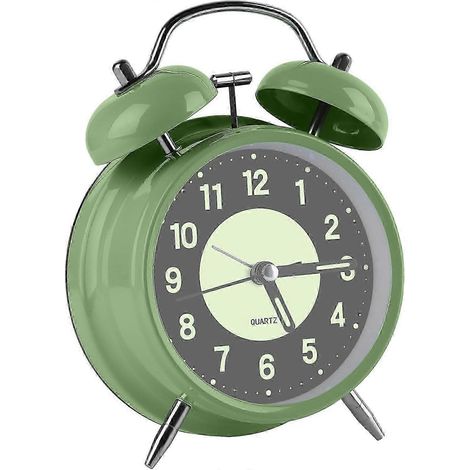 Réveil, réveil silencieux, réveil à sonnerie, réveil rétro avec lumière, réveil à double cloche pour enfants, adapté aux gros dormeurs, vert militaire. (1/5)