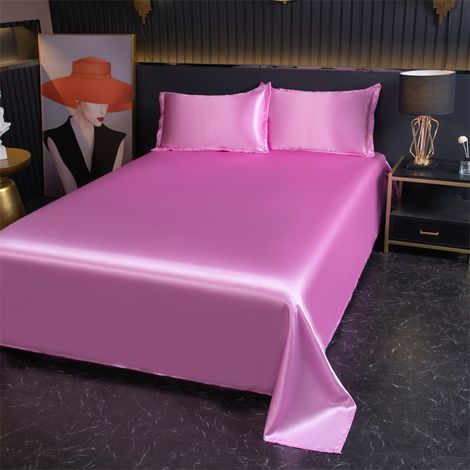 Drap Housse 230x250 cm avec 2 Taies d'Oreiller, Rose, Soie Glacée Fraîcheur Été (1/2)