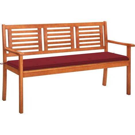 vidaXL Banco de jardín 3 plazas madera maciza eucalipto y cojín 150 cm (1/3)