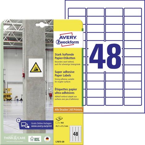 Avery-Zweckform L7873-20 Etichetta super resistente 45.7 x 21.2 mm Carta Bianco 960 pz. A tenuta permanente, A tenuta f (1/5)