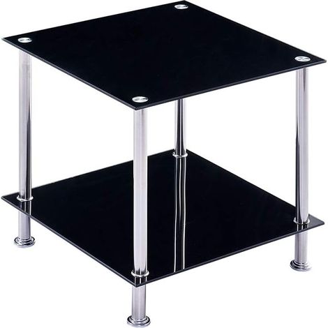 Glass Side Table,2-Tier Sidetable, Square End Table for Living Room Small End Table Coffee Table(Black) (1/5)