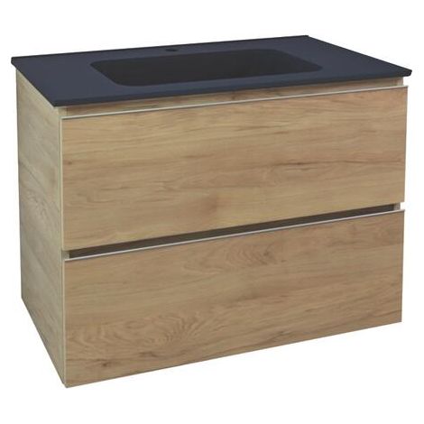 ONDEE ZEN - Meuble salle de bain à suspendre TRENDY - 80cm -2 tiroirs - Bois- Plan noir