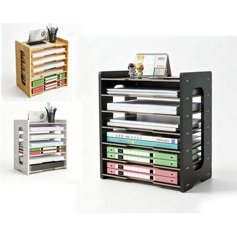 Organiseur de bureau en bois - marron foncé, 36 x 25 x 38,5 cm - étagère à 7 niveaux, idéale pour les bureaux et les écoles (1/5)