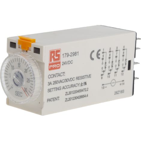 Relais temporisé RS PRO, 24V c.c., Enfichable, 4 contacts ( Prix pour 1 ) (1/3)