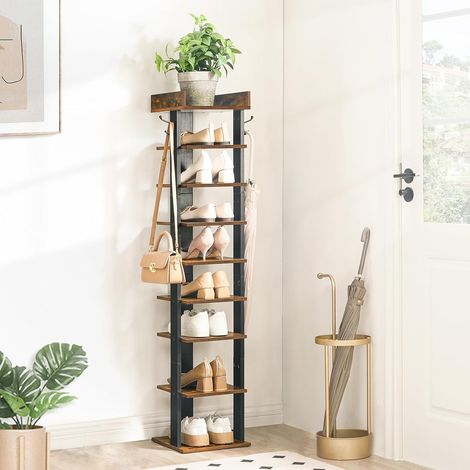 Schuhregal, vertikales Schuhablage, 9-lagiges Schuhschrank, schmale Schuhständer mit Zaun und Haken, platzsparend, für Flur, Wohnzimmer, Schlafzimmer, HOOBRO EBF81XJ01G2 (1/5)