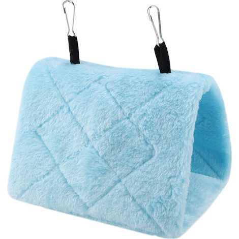 Tente de cage à suspendre pour hamac en peluche douce pour oiseaux perroquet hiver lit chaud jouet pour animaux de compagnie (bleu S) (1/5)