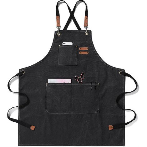 Grembiule da cucina, grembiule da barbecue per uomo, grembiule da lavoro per donna con cinturino regolabile e 3 tasche, grembiuli in tela per camerieri, cucina, pittura, ceramica