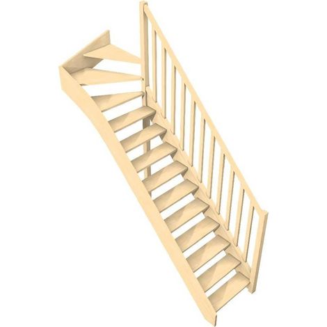Levigne – Escalier quart tournant haut sapin massif 280 cm – 13 marches – Hauteur de marche 20 cm – Encombrement 287 cm – Trémie 85x287 cm (1/3)