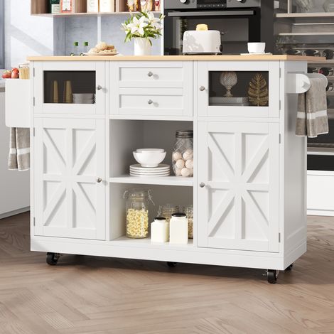 Isla de cocina con ruedas y encimera abatible 140 x 40/70 x 93,5 cm blanca DESVIAE (1/5)
