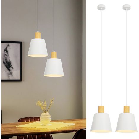 GBLY Lámpara colgante vintage para comedor: 2 lámparas colgantes industriales de Ø20 cm, de metal blanco, E27, para mesa de comedor, lámpara retro para comedor, 1 lámpara colgante con llama