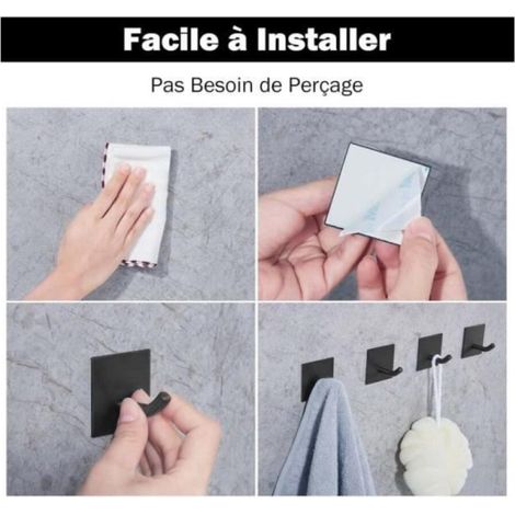 Crochet adhésif 3M en acier inoxydable, étanche et antirouille, noir. (1/3)