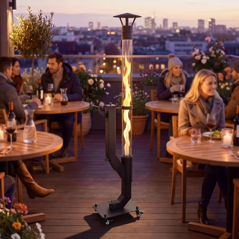 ZMH Pelletofen Outdoor mit Feuerrohr und Lenkrollen, Terrassenheizer für Garten und Terrasse (1/5)