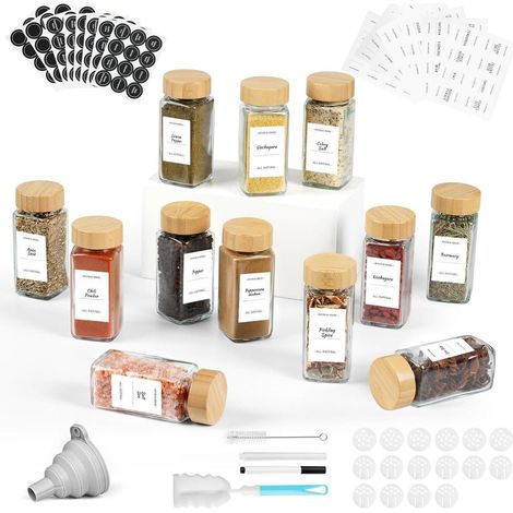 FRIBERG Gewürzgläser 12er Set 120ml mit Holzdeckel & Streueinsatz (1/5)
