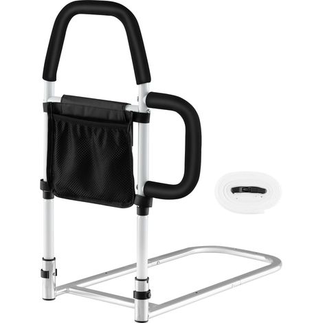 COSTWAY Barandillas de Cama para Ancianos, Riel de Seguridad de Asistencia para Cama con Doble Pasamanos, Bolsillo, Correa de Fijación, Riel de Cama para Ancianos, Niños, Embarazadas