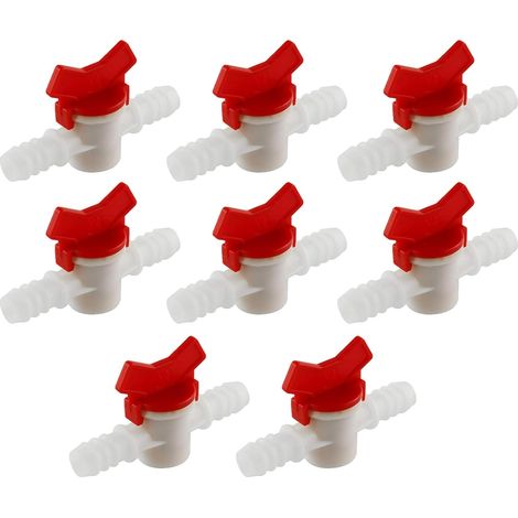 8PCS Vanne à boisseau sphérique, Robinet barbelé 10 mm, Contrôle débit irrigation, Matériau POM résistant