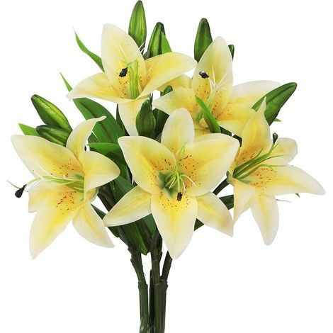 Fleurs Artificielles Lys - Hauteur 36 Cm - Diamètre Tête Fleur 12 Cm - Matériau PU et Plastique - Décoration Intérieure Extérieure - Lot de 5