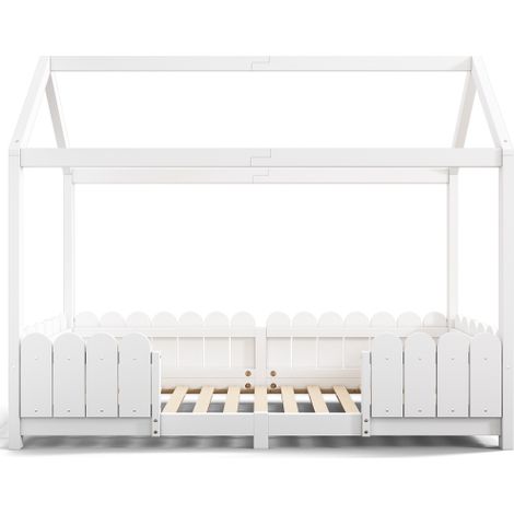 it cabane 90×200 cm, bois blanc, barrière, sommier