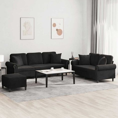 Teenpull – 3-tlg. Sofagarnitur mit Kissen Schwarz Samt (1/4)