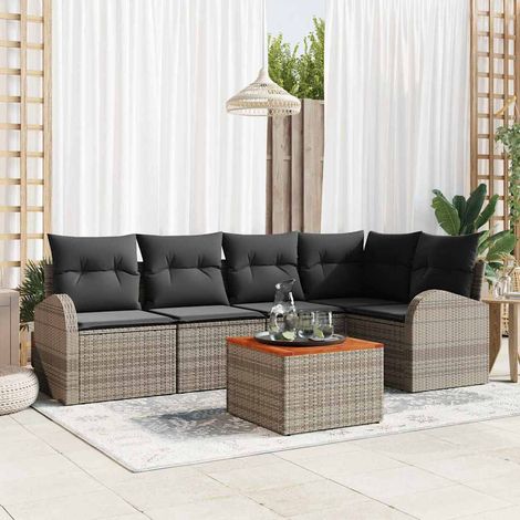 Conjunto de sofás de jardín 6 uds. Gris ratán sintético vidaXL (1/5)