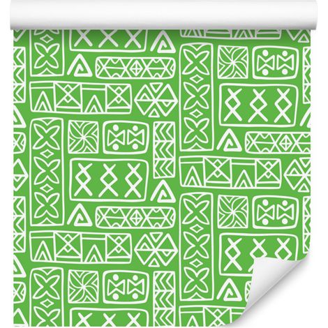 Carta da parati con motivo geometrico polinesiano, menta e verde, 50x1000 cm (1/5)