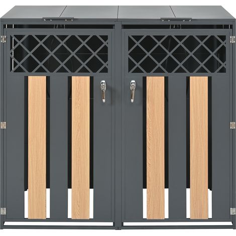 Armoire cache-poubelles avec couvercle rabattable, ouverture de ventilation en losange, compartiments de rangement pour déchets, verrouillable, deux portes