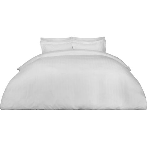Housse de Couette à Rayures en Satin et taies d'oreiller - Blanc Superking (1/5)
