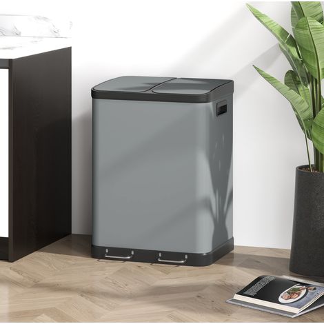 Poubelle à pédale 2x30L grise – double compartiment, sans montage (1/5)