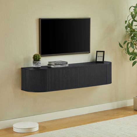 CHICFURN Mueble TV mural flotante 140 cm negro en aglomerado y MDF (1/5)