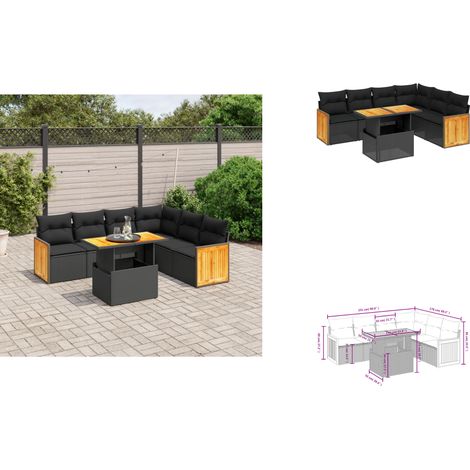7-tlg. Garten-Sofagarnitur mit Kissen Schwarz Poly Rattan - Gartensorte - Gartenmöbel Set - PE-Rattan Möbel - Outdoor Lounge - Terrassenmöbel (1/3)