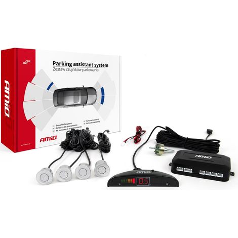 Kit de sensores de estacionamiento traseros LED, 4 sensores plateados, amio-01564 (1/5)