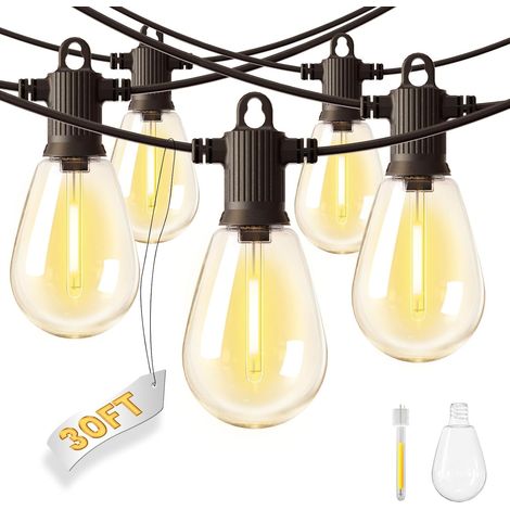 IP65 Guirlande Lumineuse Exterieure 9M - 10+1 Ampoules Incassable Étanche, Guirlande Guinguette LED Connectable, 2700K Blanc Chaud pour Événements et Célébrations en Plein Air, Fêtes à Thème (1/5)