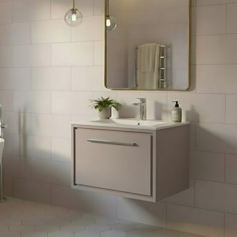 Hudson Reed Lille Wall Hung 1-Drawer Vanity Unit with 1TH Minimalist Basin 600mm Wide - Pebble Grey