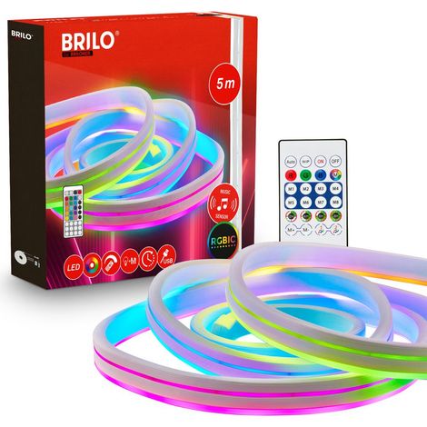 Briloner Ruban LED Télécommande 5 m 8 W RGBIC Changement de couleur Capteur musical Blanc - Bande LED Salon Fête Jeux (1/5)