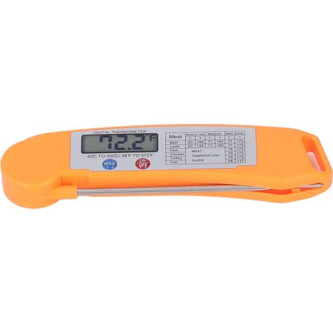 Termometro digitale in acciaio inox 304 con sonda, ideale per friggere, cuocere bistecche, arrostire, mangiare maiale, pesce e patate. Ampio display retroilluminato. Colore arancione.