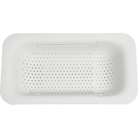 Panier égouttoir à poser sur l'évier – pour laver les légumes et les fruits, égoutter les pâtes cuites et sécher la vaisselle – extensible (blanc) (1/5)