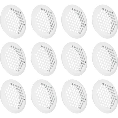 Juego de 12 rejillas de ventilación redondas de acero inoxidable, con orificios de 53 mm, aptas para muebles de cocina, color blanco.